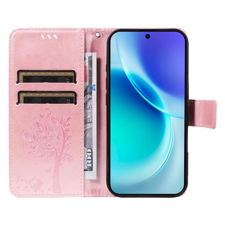 For vivo X300 Tree & Cat Embossed Pattern Flip Leather Phone Case