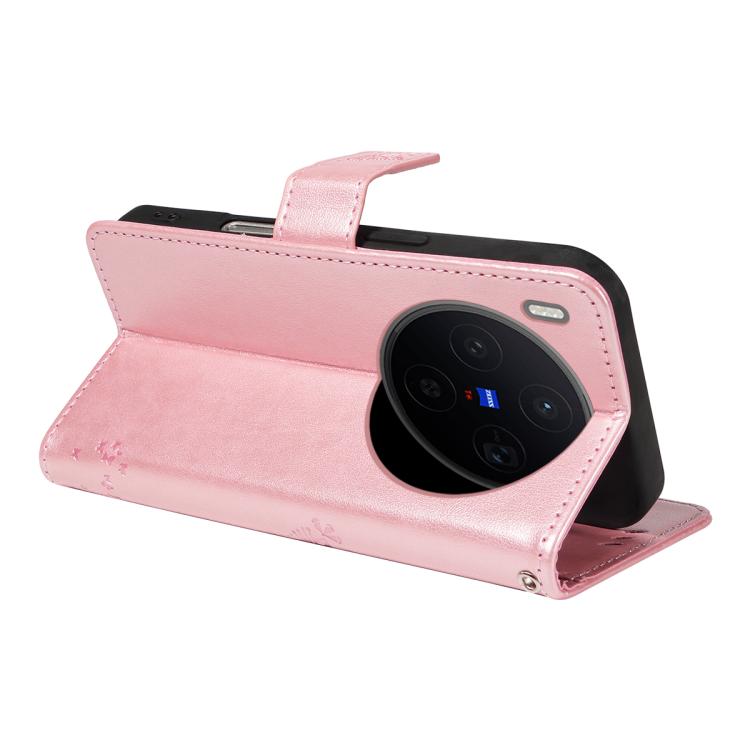 For vivo X300 Tree & Cat Embossed Pattern Flip Leather Phone Case