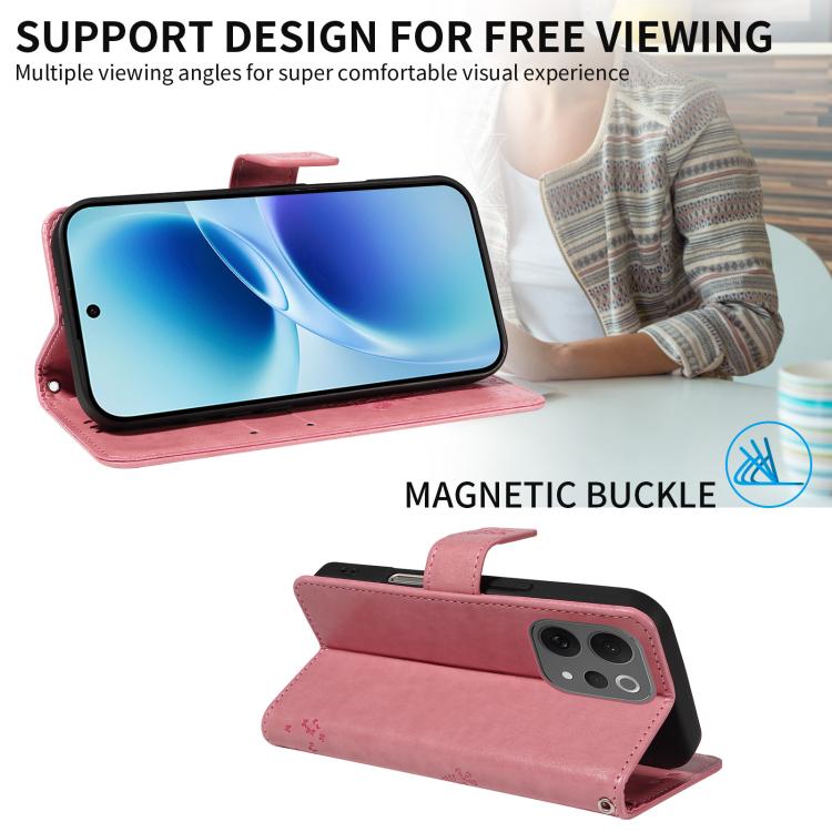 For vivo V70 5G Global / V70 Lite Tree & Cat Embossed Pattern Flip Leather Phone Case