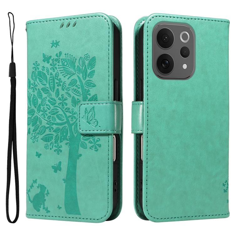 For vivo V70 5G Global / V70 Lite Tree & Cat Embossed Pattern Flip Leather Phone Case
