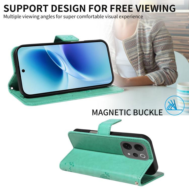 For vivo V70 5G Global / V70 Lite Tree & Cat Embossed Pattern Flip Leather Phone Case