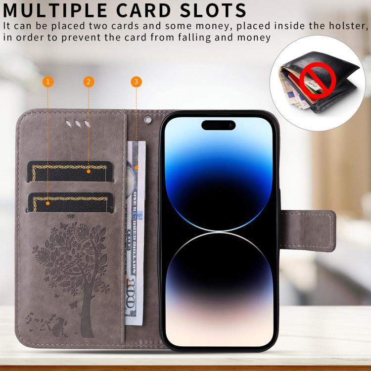 For vivo V70 5G Global / V70 Lite Tree & Cat Embossed Pattern Flip Leather Phone Case