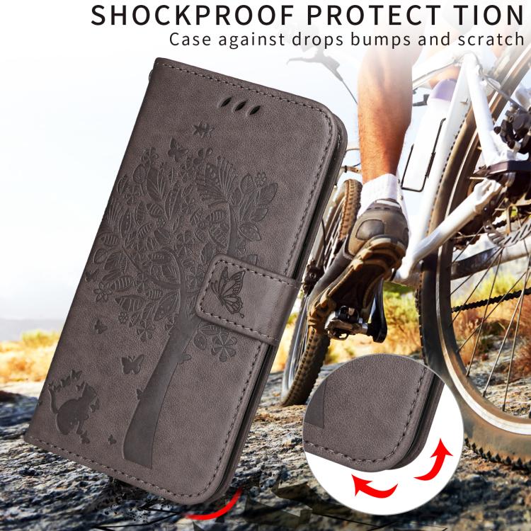 For vivo V70 5G Global / V70 Lite Tree & Cat Embossed Pattern Flip Leather Phone Case