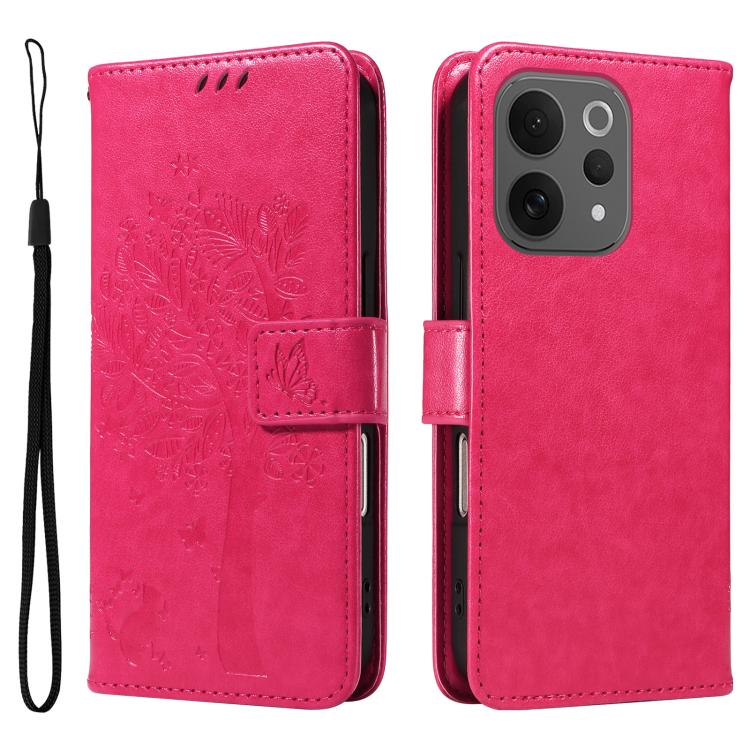 For vivo V70 5G Global / V70 Lite Tree & Cat Embossed Pattern Flip Leather Phone Case