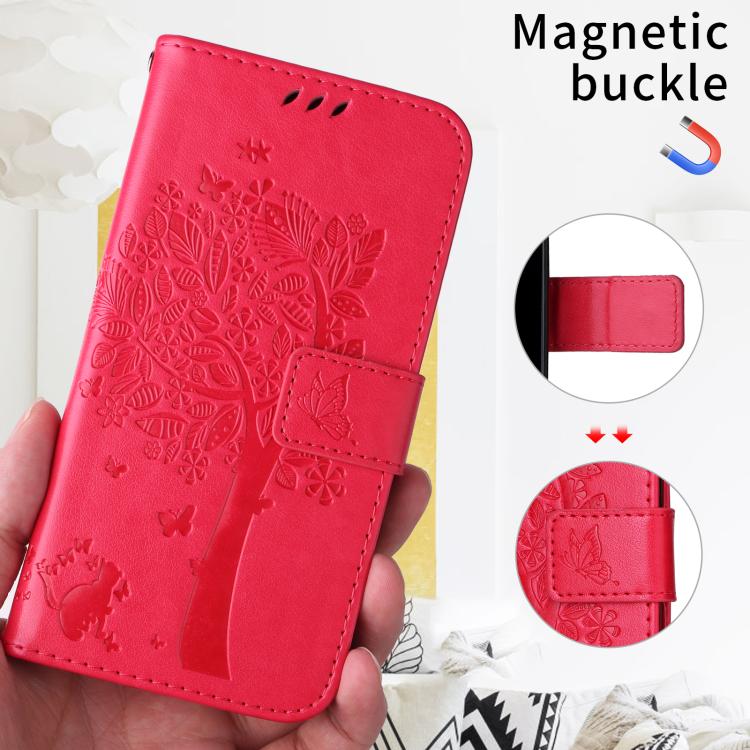 For vivo V70 5G Global / V70 Lite Tree & Cat Embossed Pattern Flip Leather Phone Case