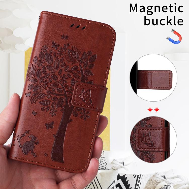 For vivo V70 5G Global / V70 Lite Tree & Cat Embossed Pattern Flip Leather Phone Case