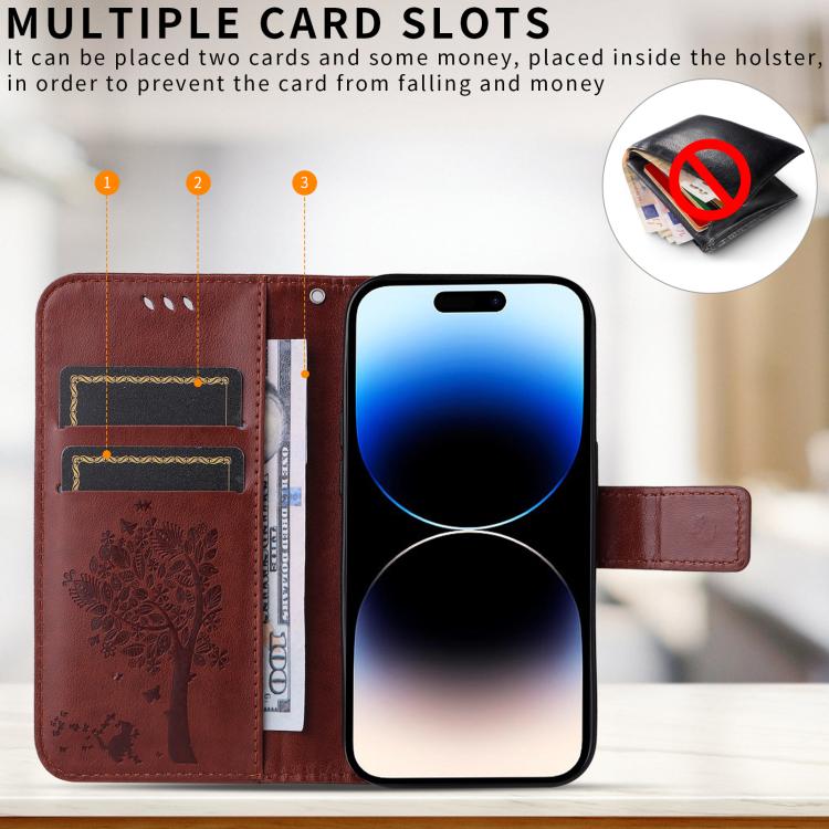 For vivo V70 5G Global / V70 Lite Tree & Cat Embossed Pattern Flip Leather Phone Case