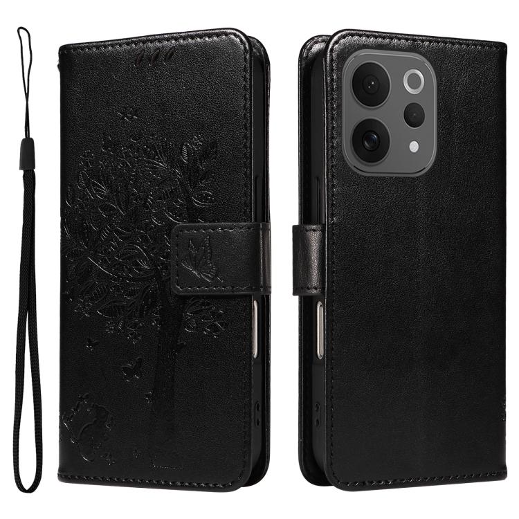 For vivo V70 5G Global / V70 Lite Tree & Cat Embossed Pattern Flip Leather Phone Case