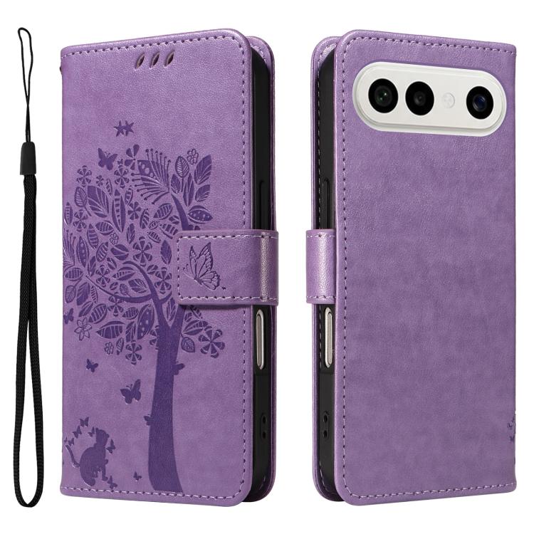 For vivo S50 Pro mini 5G Tree & Cat Embossed Pattern Flip Leather Phone Case