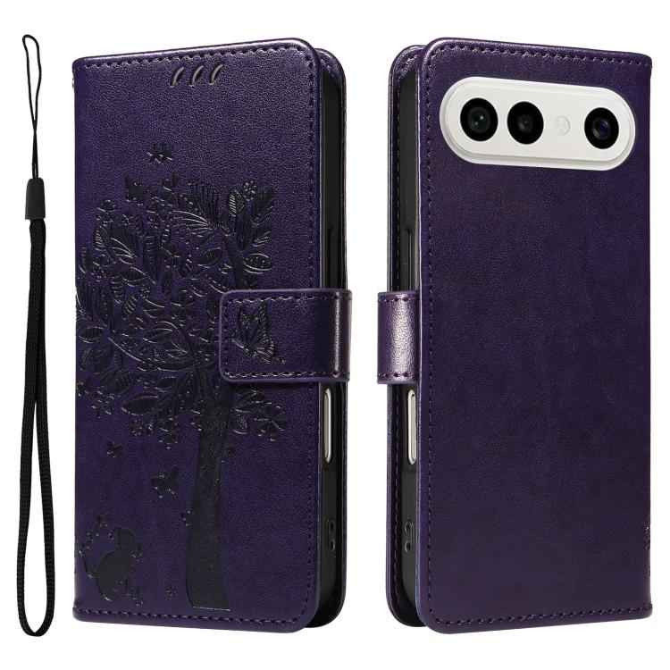 For vivo S50 Pro mini 5G Tree & Cat Embossed Pattern Flip Leather Phone Case