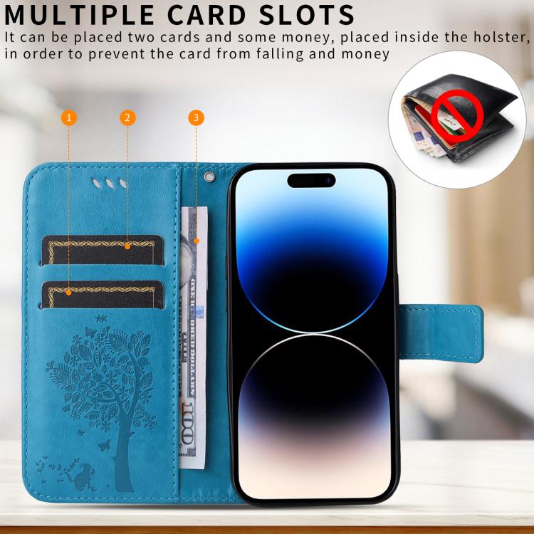 For vivo V70 FE 5G Tree & Cat Embossed Pattern Flip Leather Phone Case