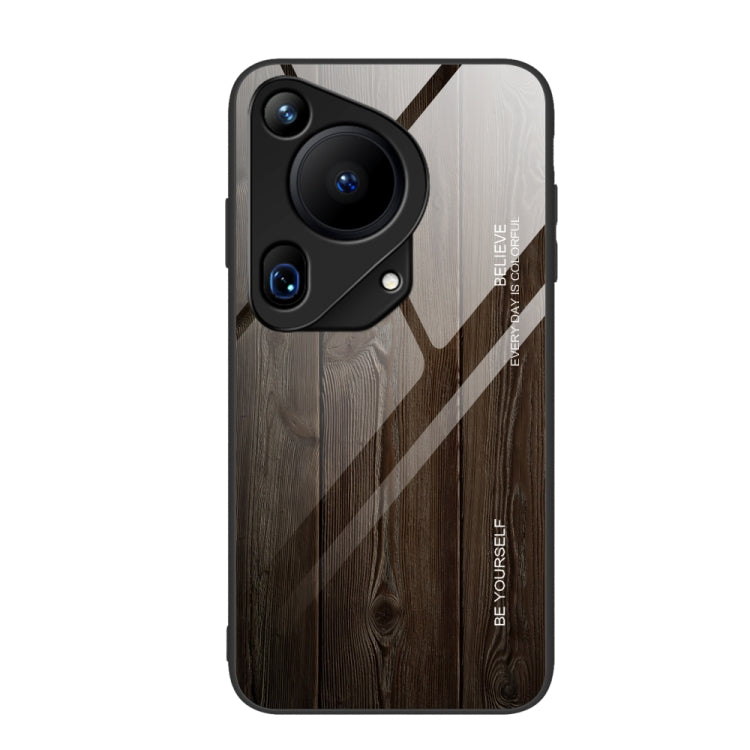 For Huawei Pura 70 Ultra Wood Grain Glass Phone Case