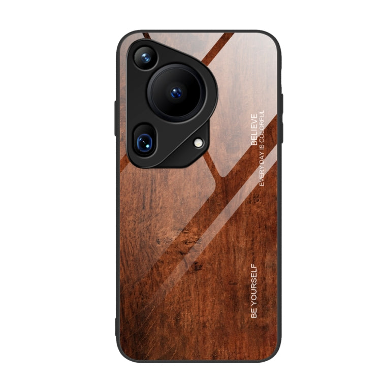 For Huawei Pura 70 Ultra Wood Grain Glass Phone Case