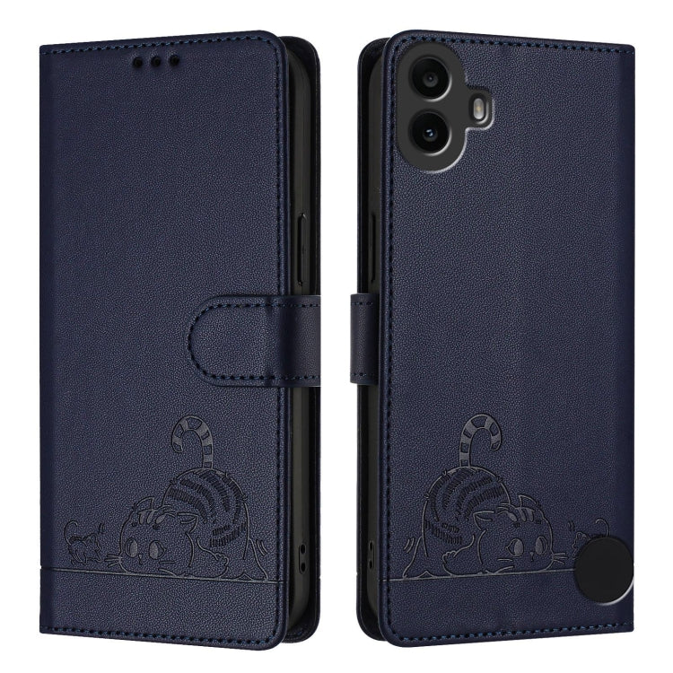 For Nothing CMF Phone 1 Cat Rat Embossed Pattern RFID Leather Phone Case with Lanyard