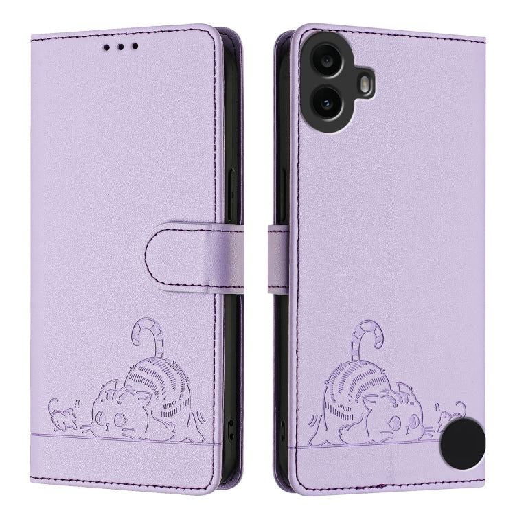 For Nothing CMF Phone 1 Cat Rat Embossed Pattern RFID Leather Phone Case with Lanyard