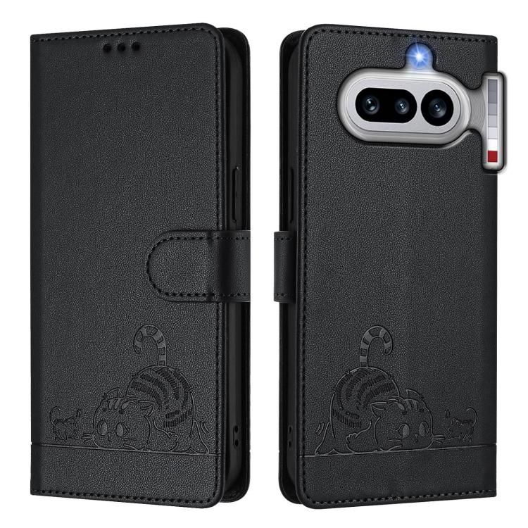 For Nothing Phone 4a Cat Rat Embossed Pattern RFID Leather Phone Case with Lanyard