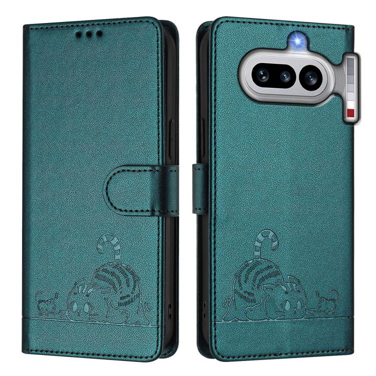For Nothing Phone 4a Cat Rat Embossed Pattern RFID Leather Phone Case with Lanyard