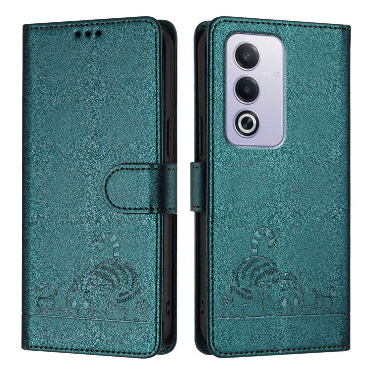For OPPO A3 Pro 5G Global Cat Rat Embossed Pattern RFID Leather Phone Case with Lanyard