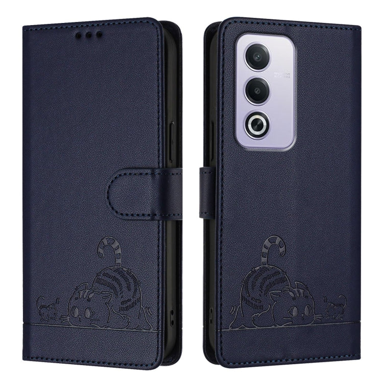 For OPPO A3 Pro 5G Global Cat Rat Embossed Pattern RFID Leather Phone Case with Lanyard