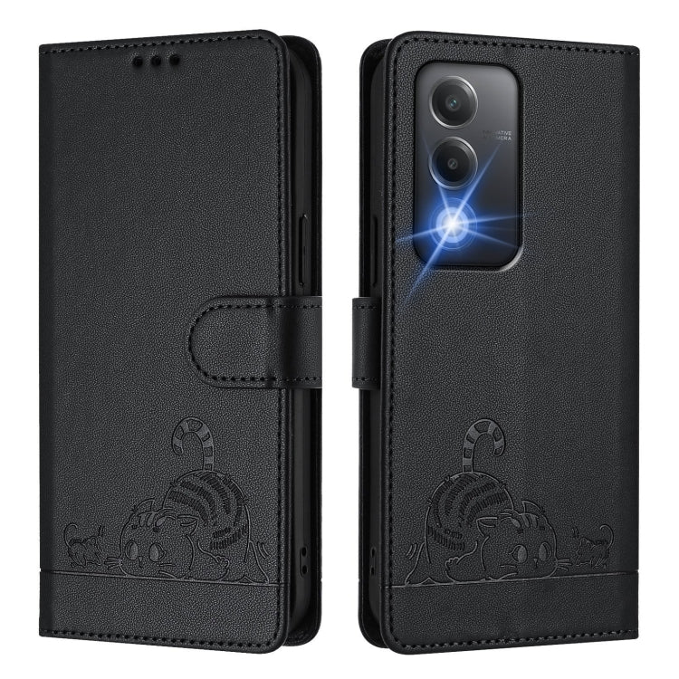 For OPPO A3 Pro 5G India Cat Rat Embossed Pattern RFID Leather Phone Case with Lanyard