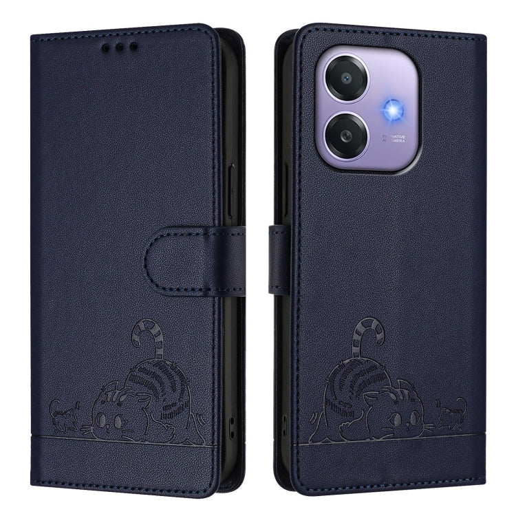 For OPPO A3x 5G Global Cat Rat Embossed Pattern RFID Leather Phone Case with Lanyard