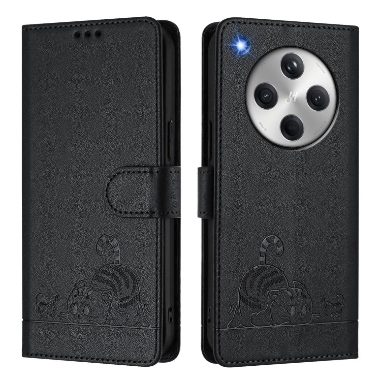 For OPPO Find X8 Cat Rat Embossed Pattern RFID Leather Phone Case with Lanyard