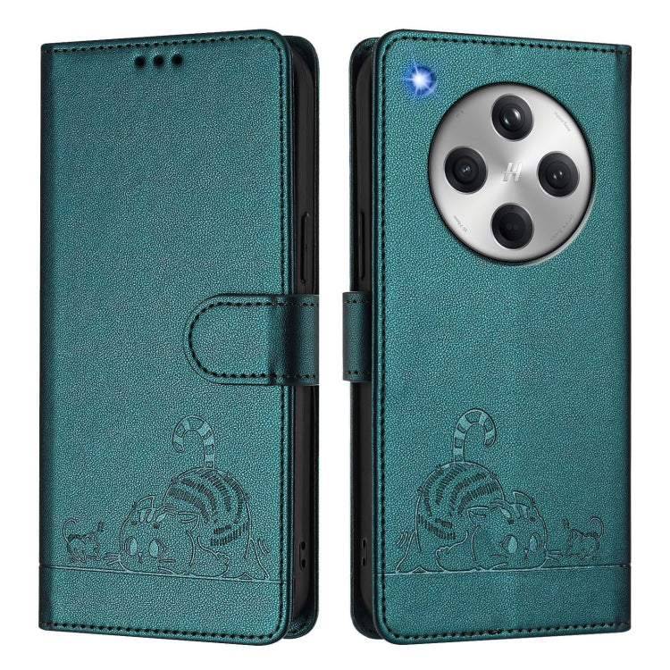 For OPPO Find X8 Cat Rat Embossed Pattern RFID Leather Phone Case with Lanyard