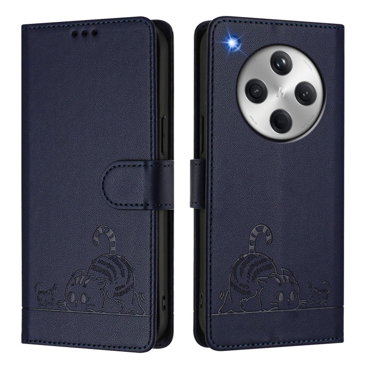 For OPPO Find X8 Cat Rat Embossed Pattern RFID Leather Phone Case with Lanyard