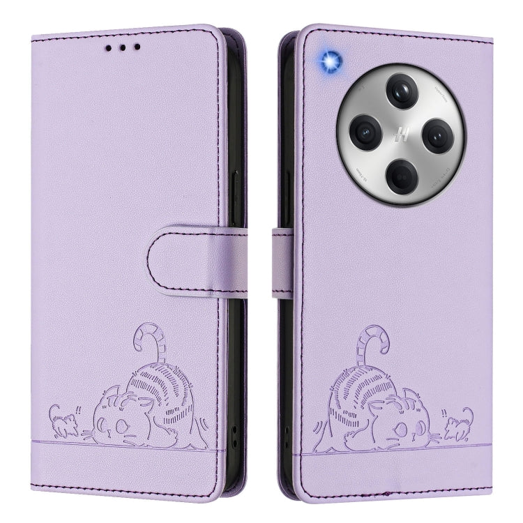 For OPPO Find X8 Cat Rat Embossed Pattern RFID Leather Phone Case with Lanyard