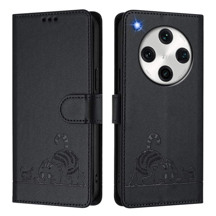 For OPPO Find X8 Pro Cat Rat Embossed Pattern RFID Leather Phone Case with Lanyard