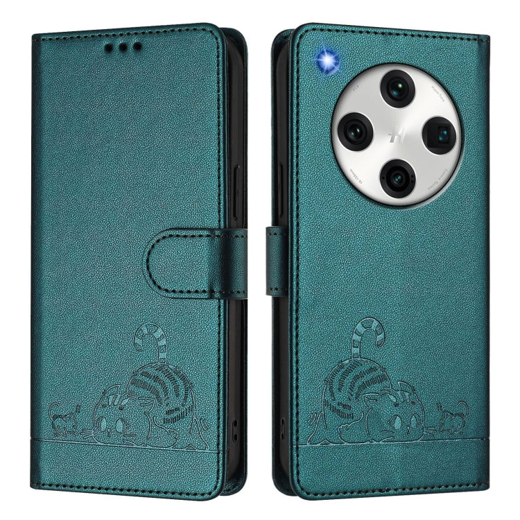 For OPPO Find X8 Pro Cat Rat Embossed Pattern RFID Leather Phone Case with Lanyard
