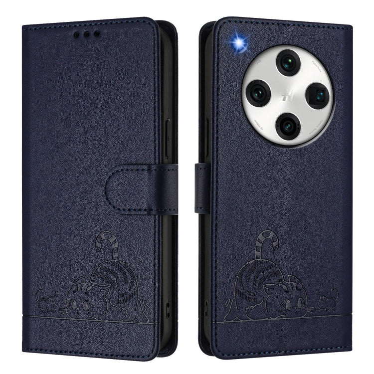 For OPPO Find X8 Pro Cat Rat Embossed Pattern RFID Leather Phone Case with Lanyard