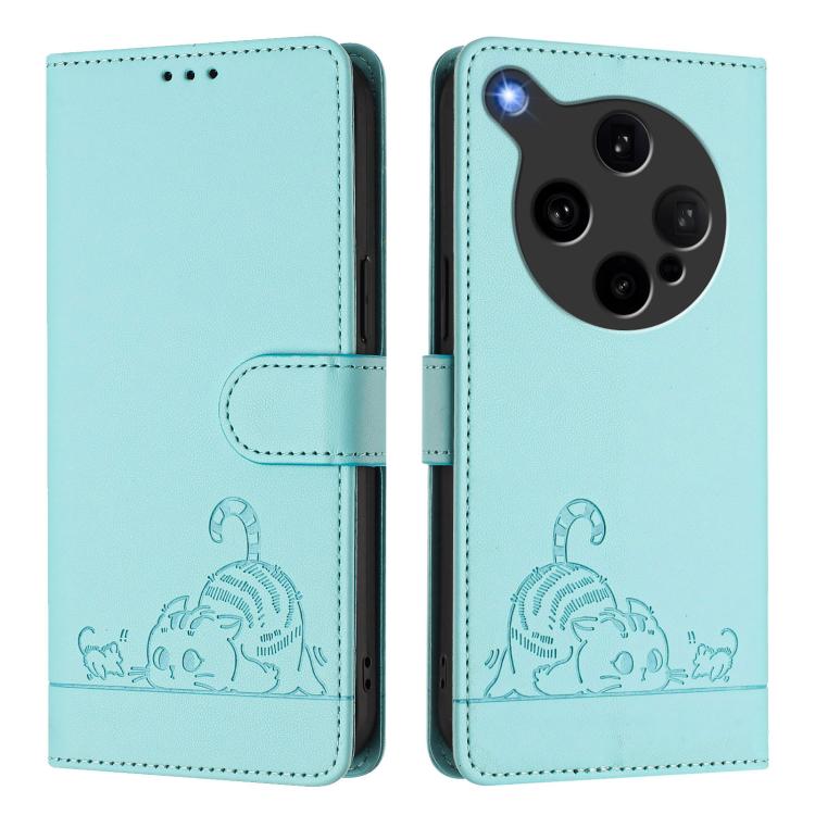 For OPPO Find X8 Ultra Cat Rat Embossed Pattern RFID Leather Phone Case with Lanyard