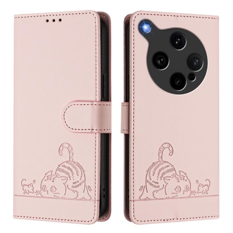 For OPPO Find X8 Ultra Cat Rat Embossed Pattern RFID Leather Phone Case with Lanyard