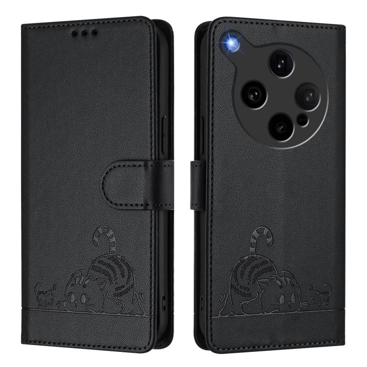 For OPPO Find X8 Ultra Cat Rat Embossed Pattern RFID Leather Phone Case with Lanyard