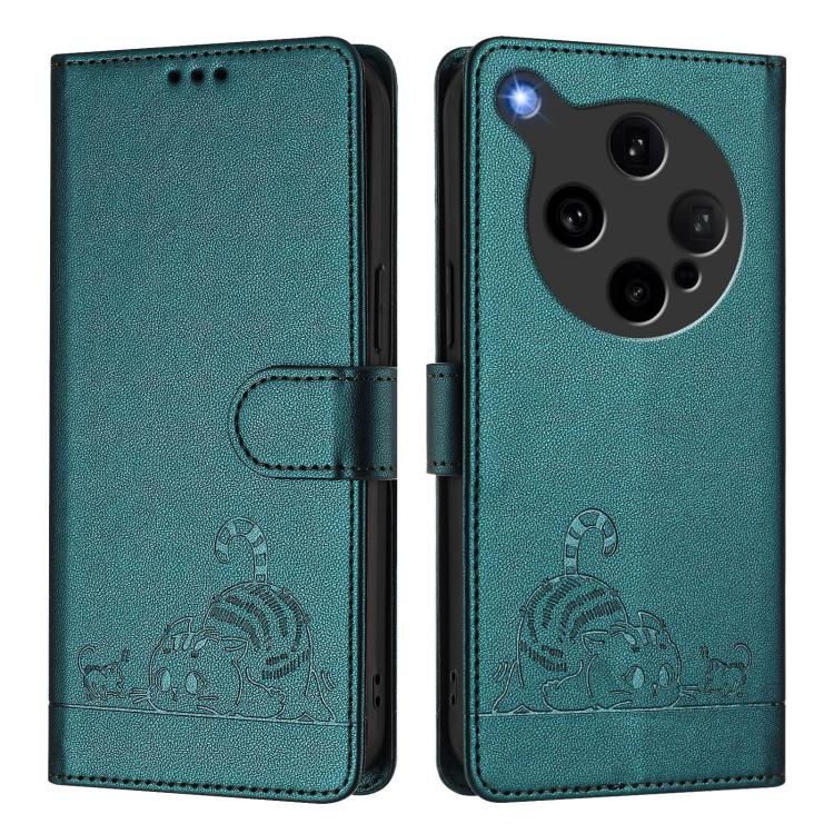For OPPO Find X8 Ultra Cat Rat Embossed Pattern RFID Leather Phone Case with Lanyard
