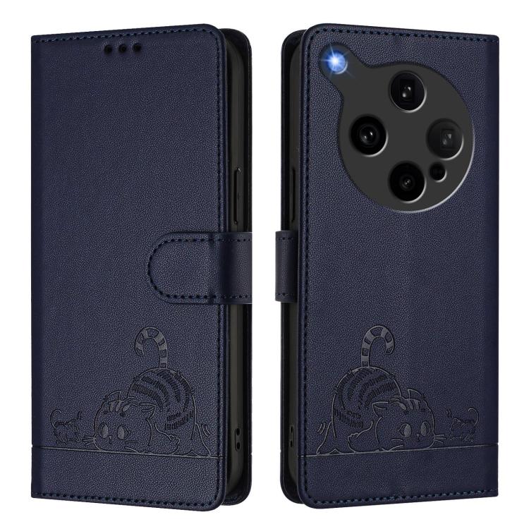 For OPPO Find X8 Ultra Cat Rat Embossed Pattern RFID Leather Phone Case with Lanyard
