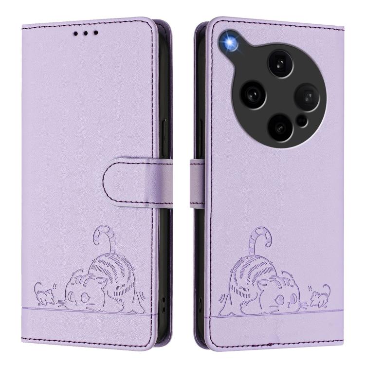 For OPPO Find X8 Ultra Cat Rat Embossed Pattern RFID Leather Phone Case with Lanyard
