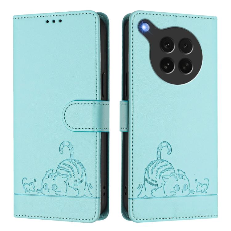For OPPO Find X8s Cat Rat Embossed Pattern RFID Leather Phone Case with Lanyard