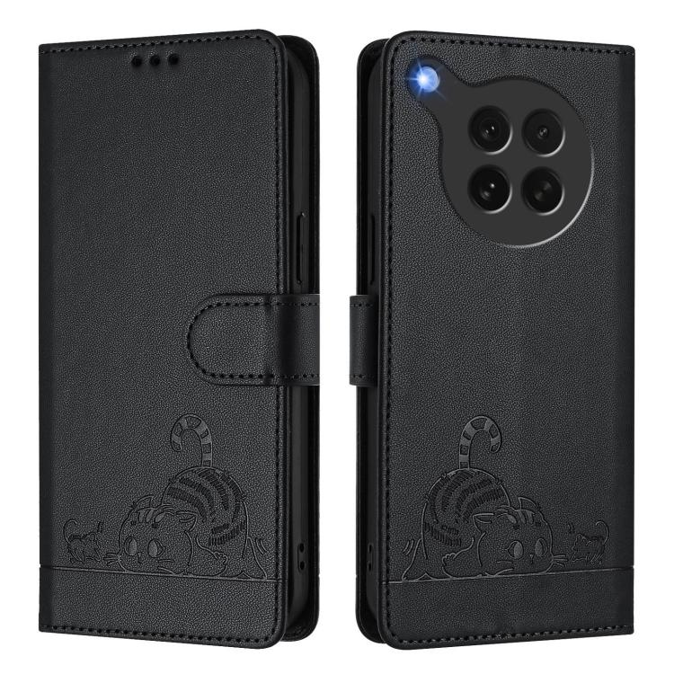 For OPPO Find X8s Cat Rat Embossed Pattern RFID Leather Phone Case with Lanyard