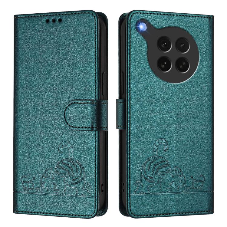 For OPPO Find X8s Cat Rat Embossed Pattern RFID Leather Phone Case with Lanyard
