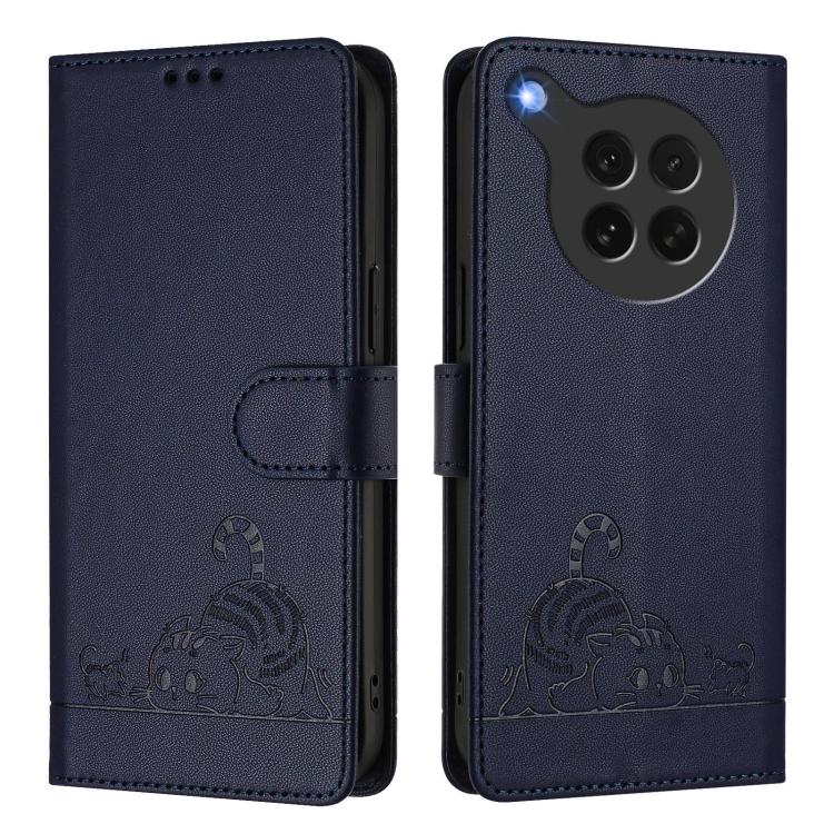 For OPPO Find X8s Cat Rat Embossed Pattern RFID Leather Phone Case with Lanyard