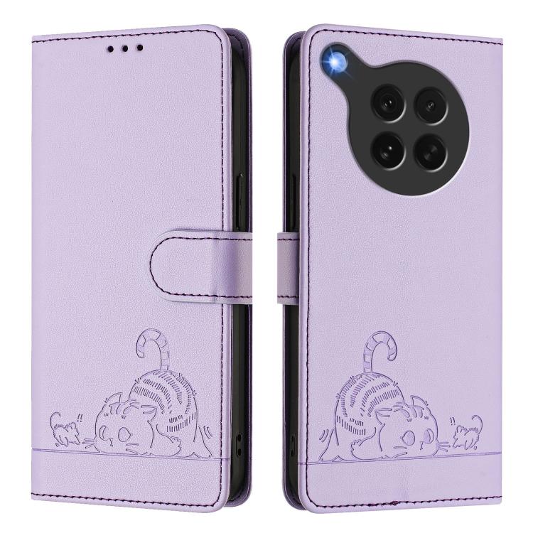 For OPPO Find X8s Cat Rat Embossed Pattern RFID Leather Phone Case with Lanyard