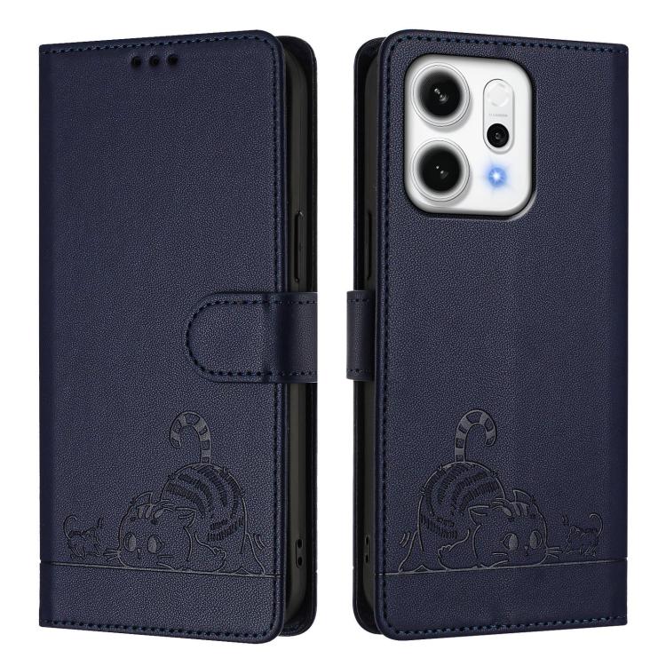 For OPPO Reno14 Pro 5G Global Cat Rat Embossed Pattern RFID Leather Phone Case with Lanyard