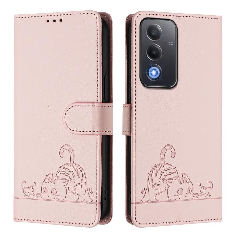 For OPPO A5 5G Global / A3 Pro 5G Global Cat Rat Embossed Pattern RFID Leather Phone Case with Lanyard