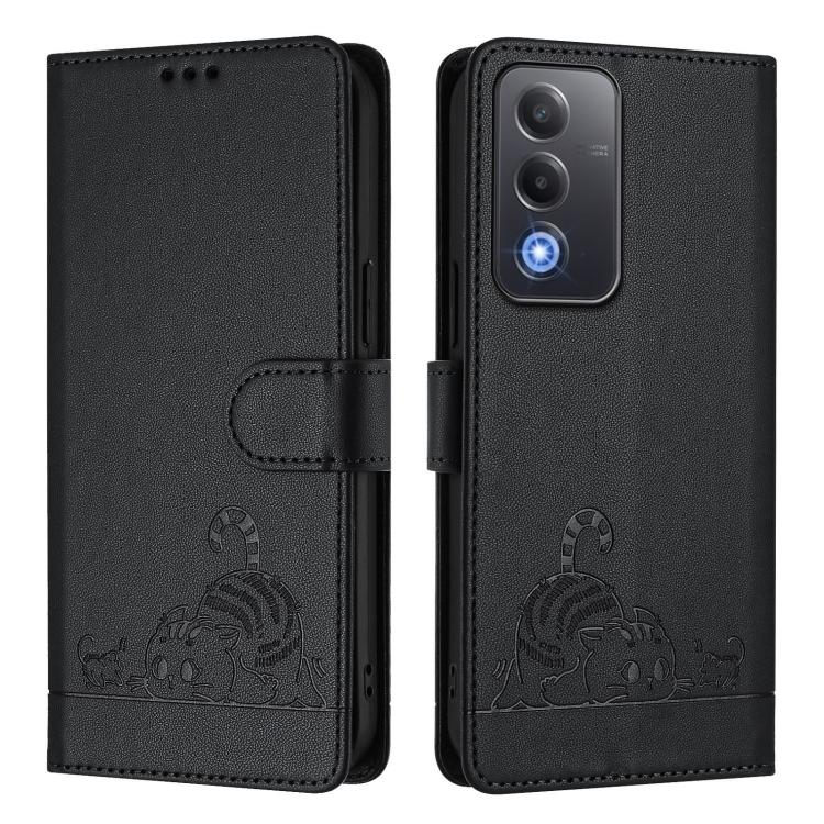 For OPPO A5 5G Global / A3 Pro 5G Global Cat Rat Embossed Pattern RFID Leather Phone Case with Lanyard