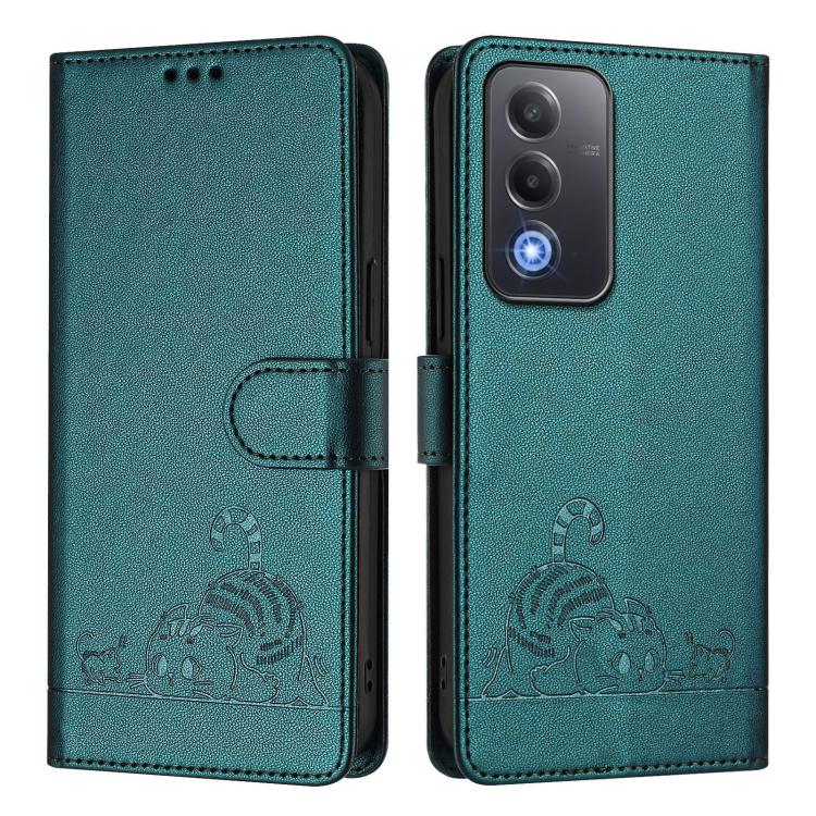 For OPPO A5 5G Global / A3 Pro 5G Global Cat Rat Embossed Pattern RFID Leather Phone Case with Lanyard