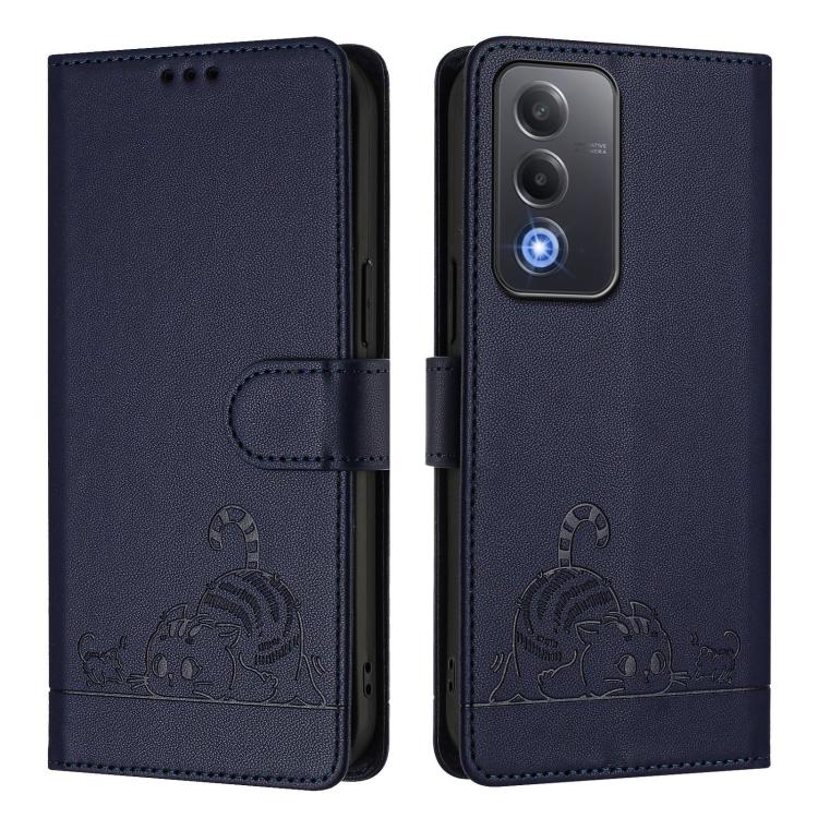 For OPPO A5 5G Global / A3 Pro 5G Global Cat Rat Embossed Pattern RFID Leather Phone Case with Lanyard