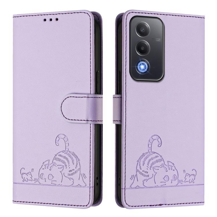 For OPPO A5 5G Global / A3 Pro 5G Global Cat Rat Embossed Pattern RFID Leather Phone Case with Lanyard