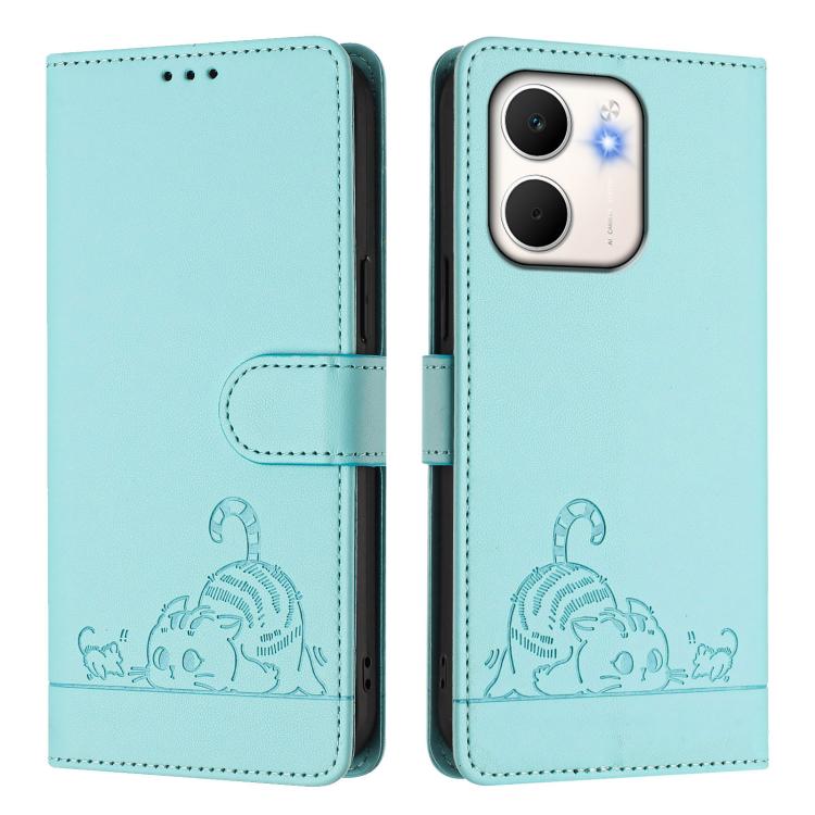 For OPPO A5x 4G Global / 5G Global Cat Rat Embossed Pattern RFID Leather Phone Case with Lanyard